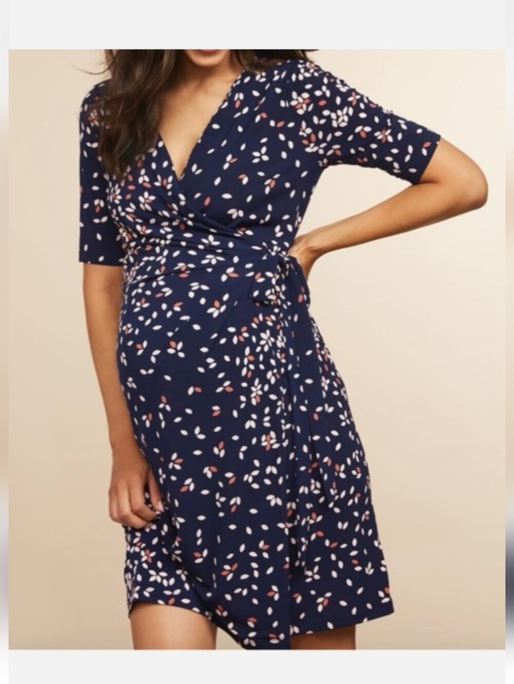 NWT Motherhood Navy Floral Wrap-Style Maternity Jersey Dress Size M